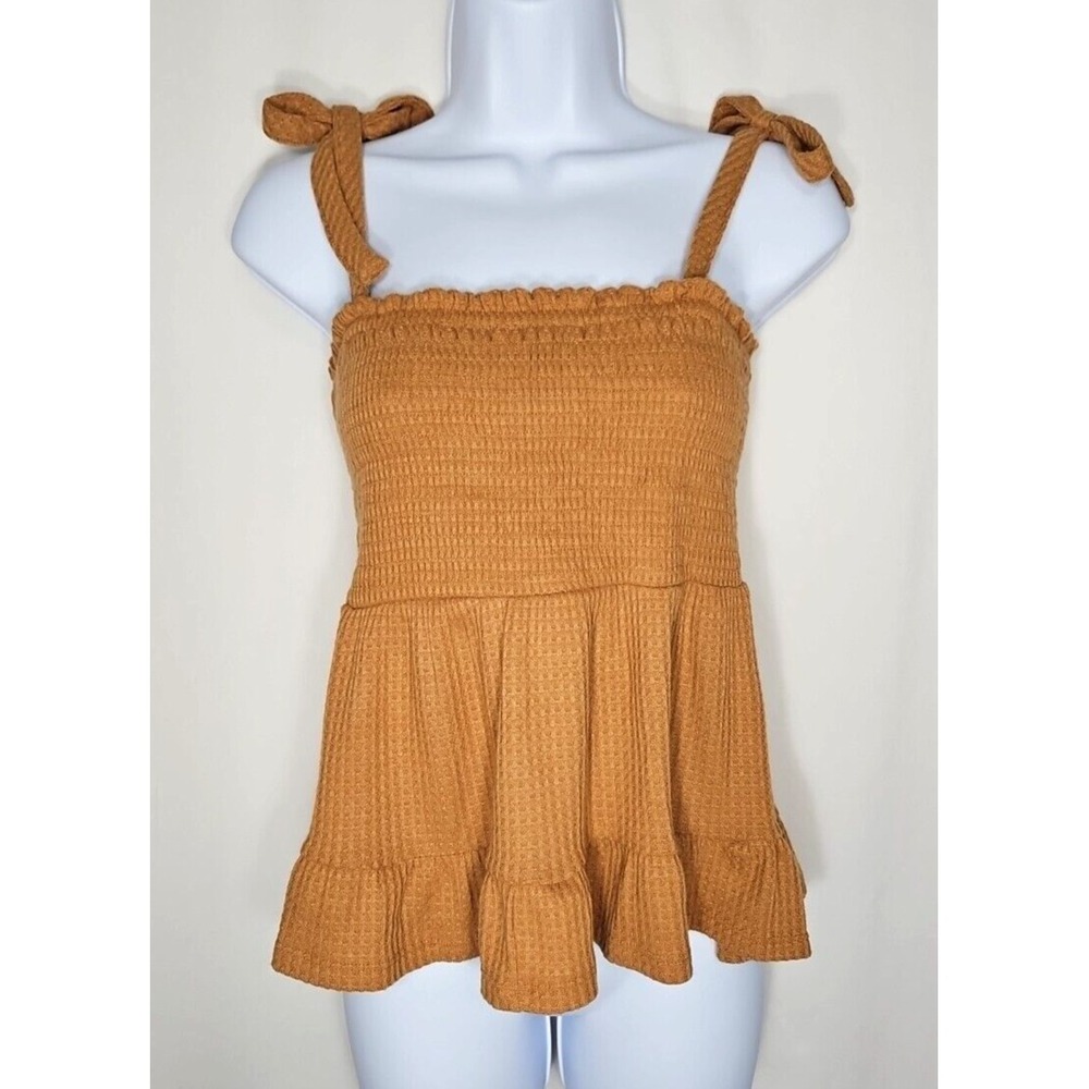 Paper Crane Juniors Tan Waffle-Knit Baby-Doll Style Tank Top Size Medium‎ - NWOT